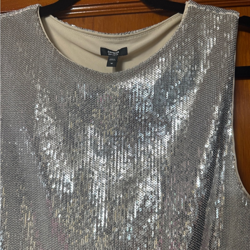 Express Silver Sequin Bodysuit